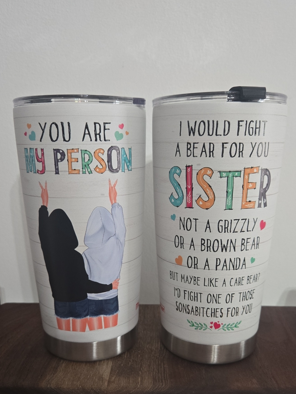 *2* Stainless Steel 'You Are My Person / Sister' Tumblers 20 Oz. NEW